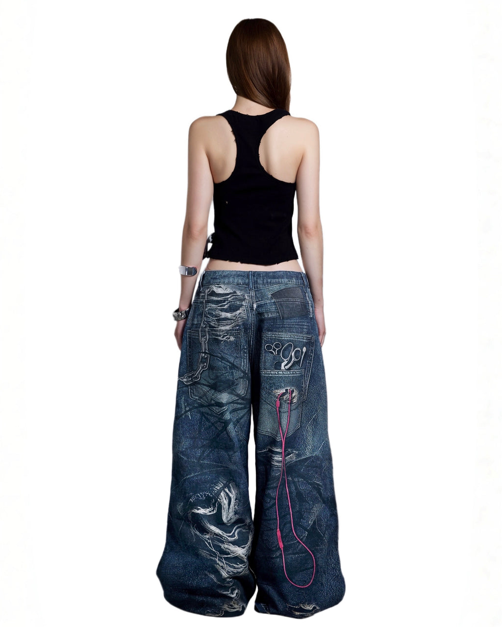 printer ripped jeans